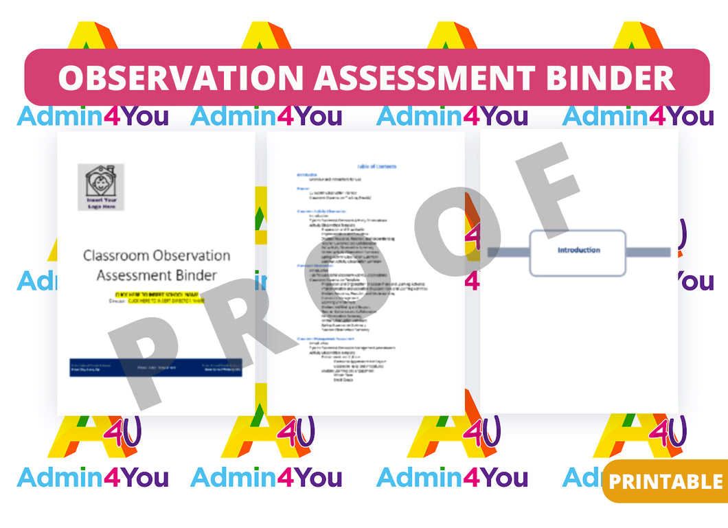 Classroom Observation Assessment Binder