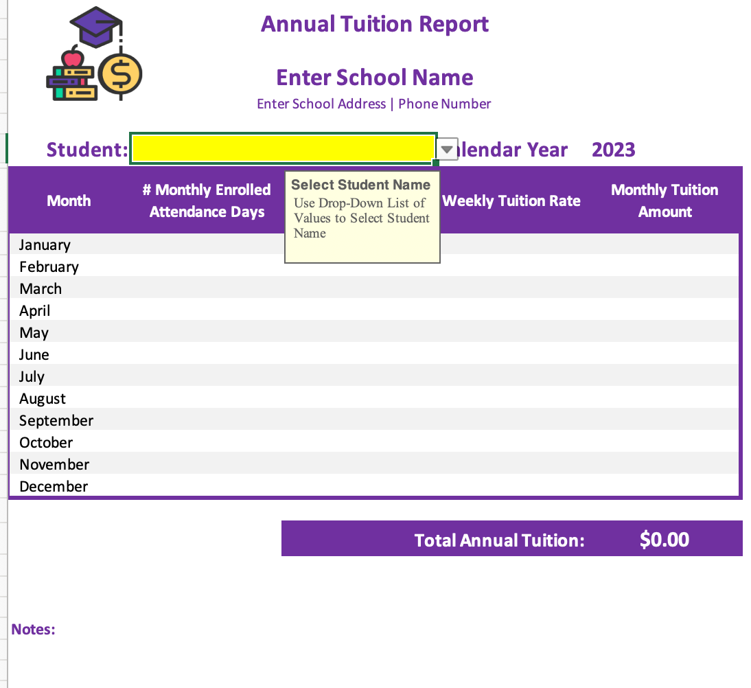 Childcare Tuition Tracker - Daily Rates
