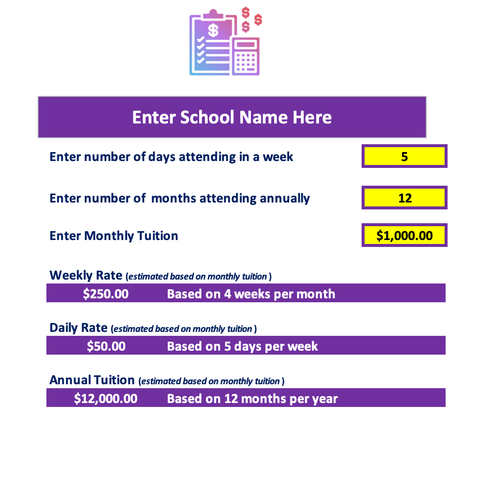 Childcare Tuition Tracker - Monthly Rates