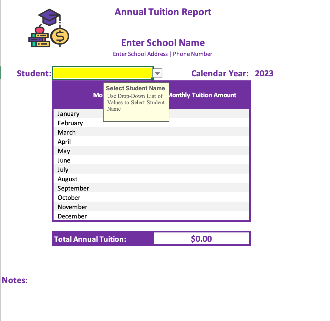 Childcare Tuition Tracker - Monthly Rates