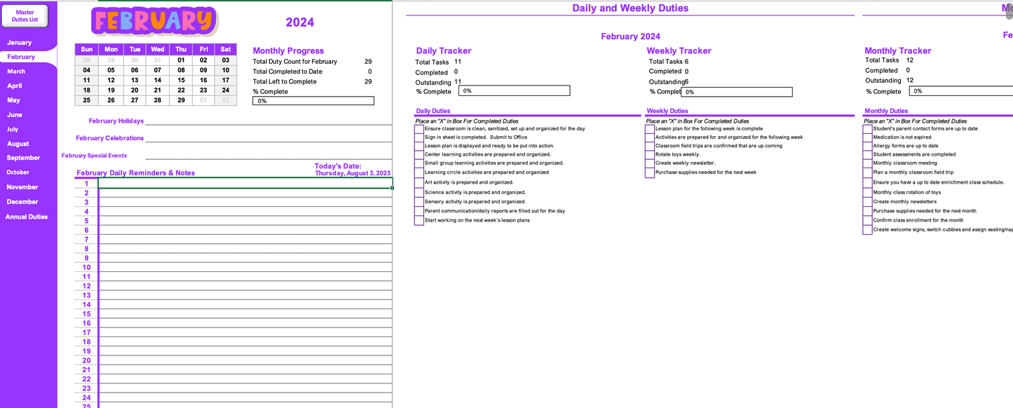 Teacher Duties Tracker, Workbook, and Planner 2025