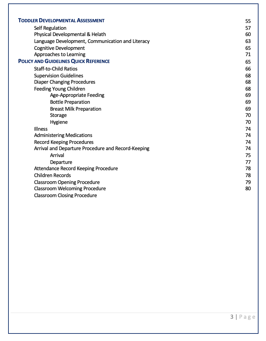Childcare Classroom Manual for Toddlers