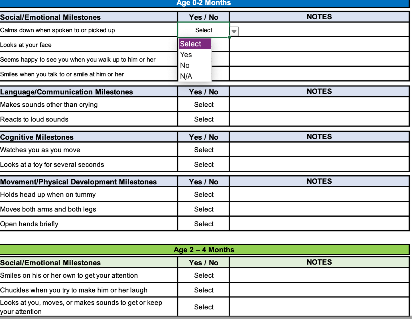 Student Assessment - Infant