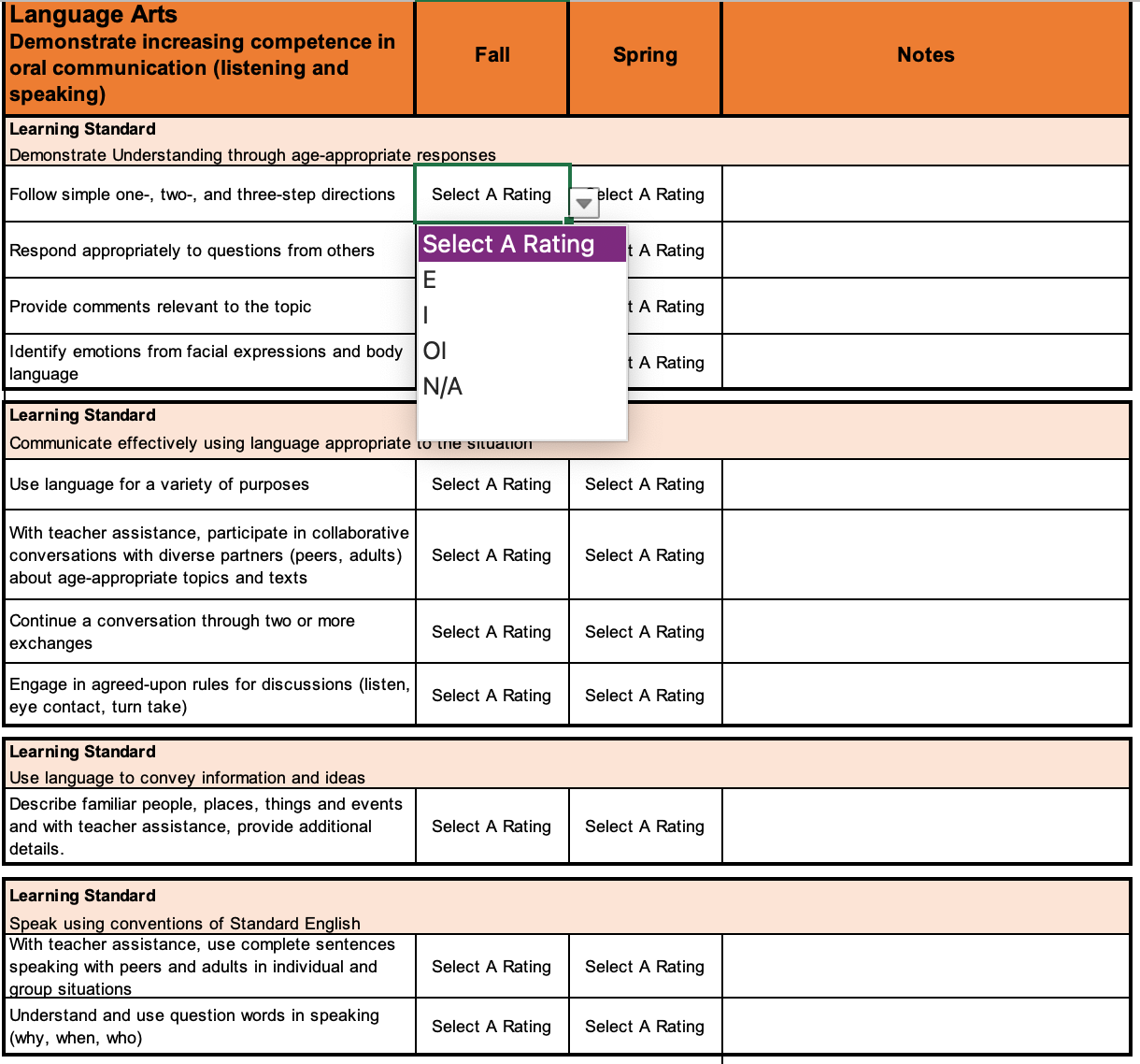 Student Assessment - Ages 3 - Kindergarten