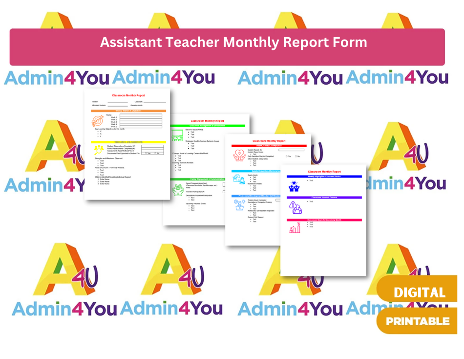 Assistant Teacher Monthly Reporting Form (Word Template)
