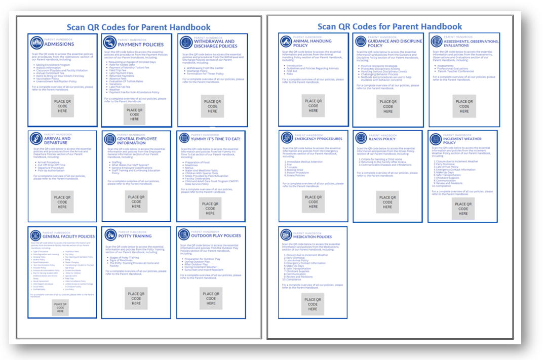 QR Codes for Parent Handbook