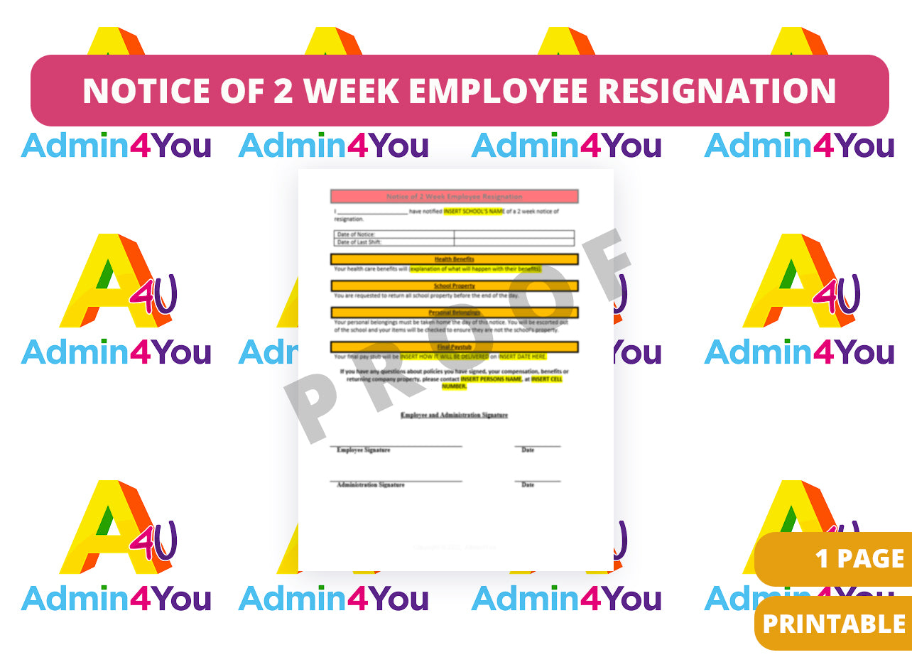 Two Week Notice of Employee Resignation