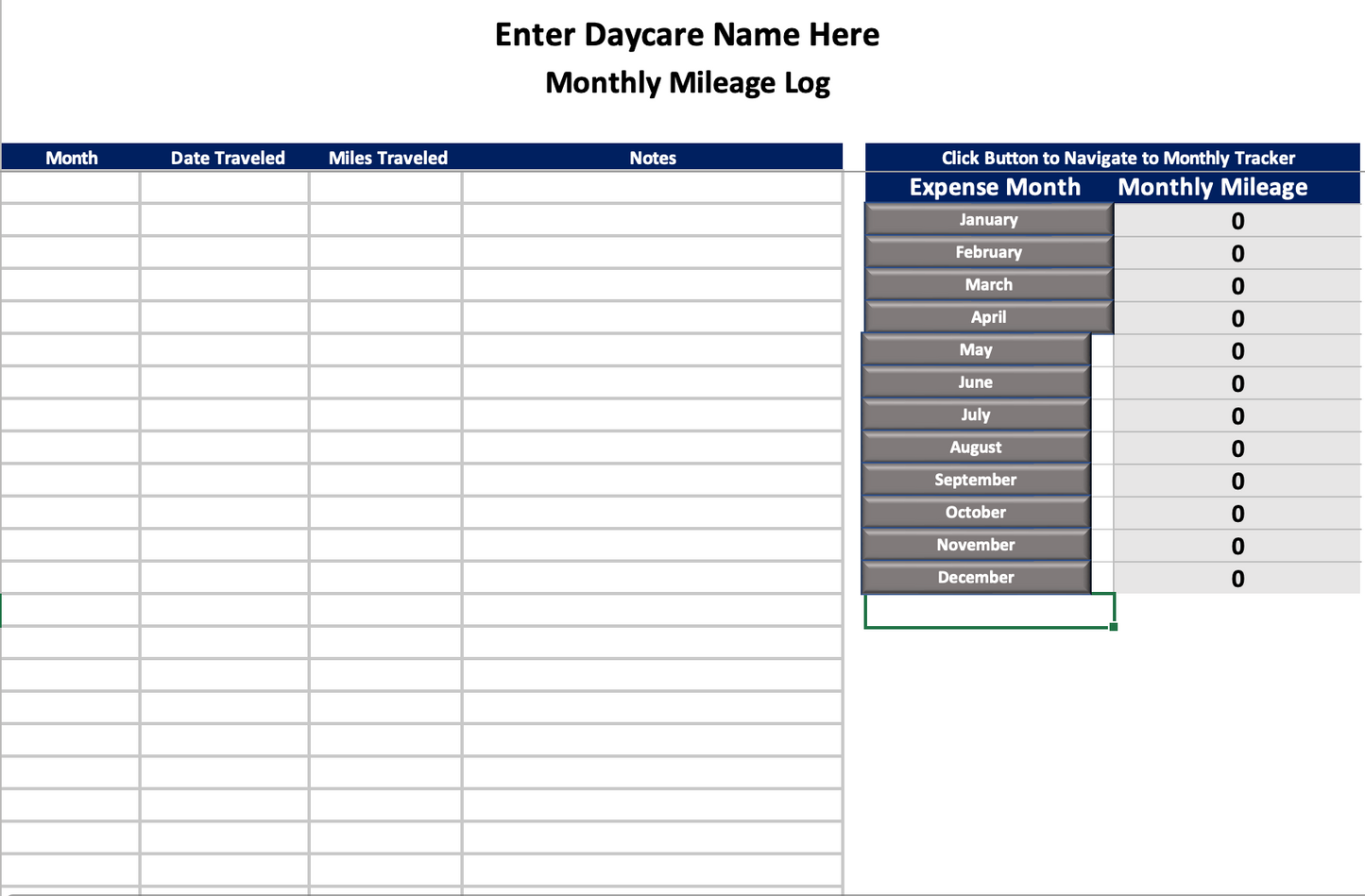Daycare Income and Expense Monthly Tracker with Mileage Tracker