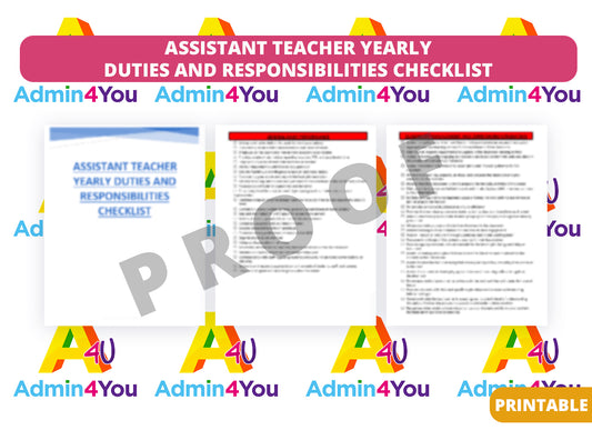 Assistant Teacher Yearly and Daily Duties and Responsibilities Checklist