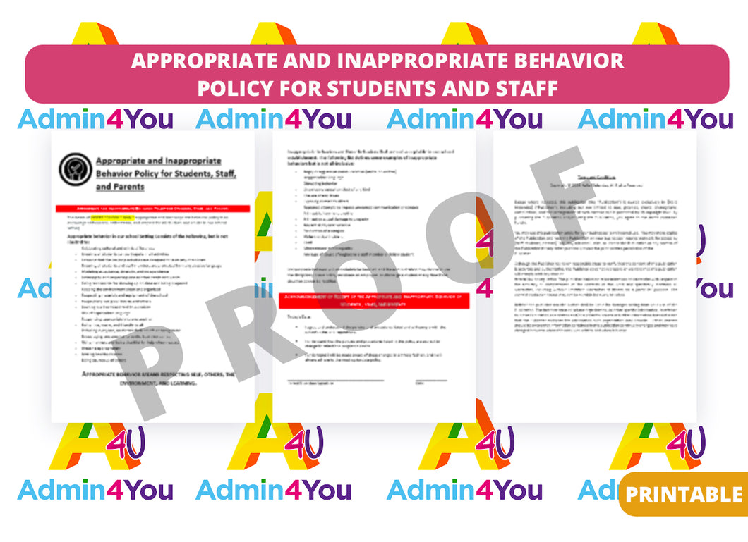 Appropriate and Inappropriate Behavior Policy for Student's, Staff and Parents