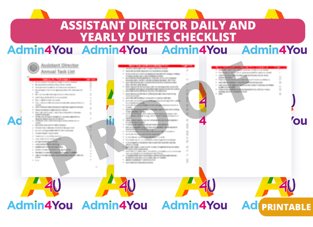 Assistant Director Daily and Yearly Duties Checklist – Admin For You