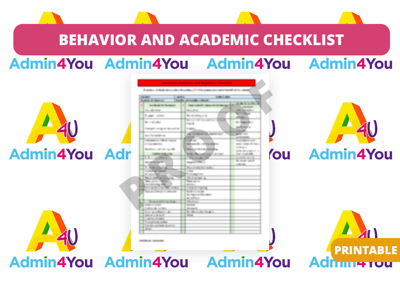 Classroom Behavior and Academic Checklist – Admin For You