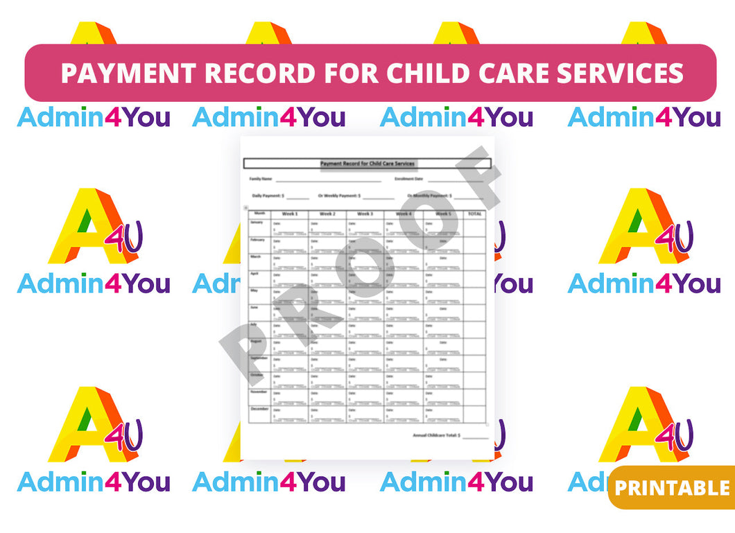 Payment Record for Child Care Services