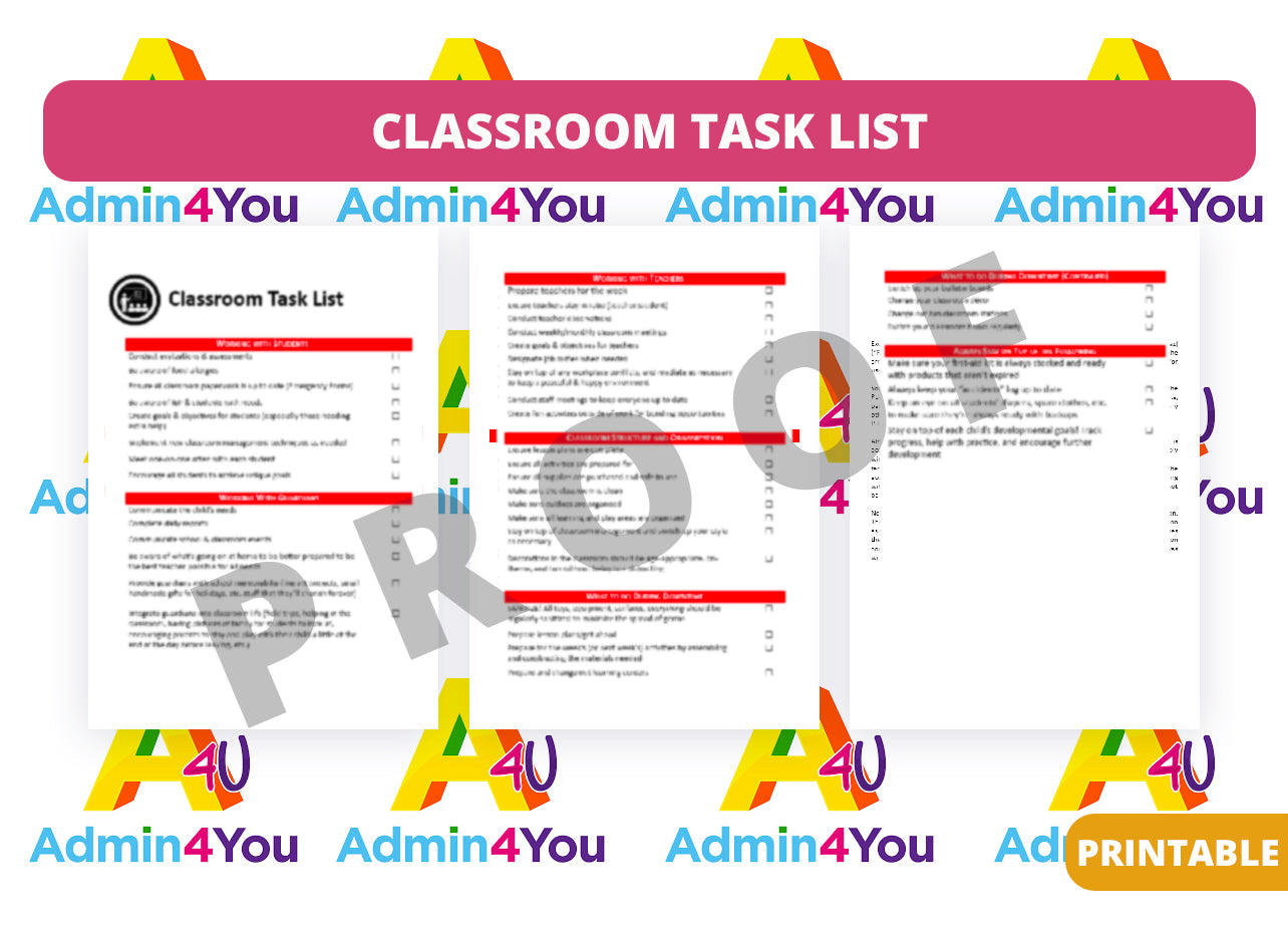 Classroom Task List – Admin For You