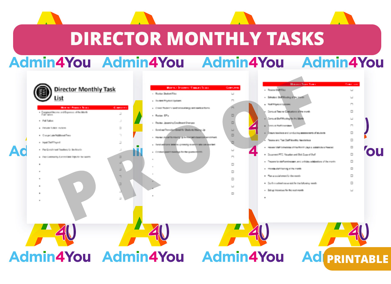 Director Duties Monthly Checklist