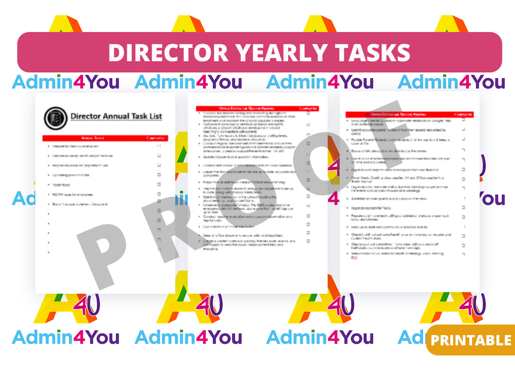 Director Duties Yearly Checklist