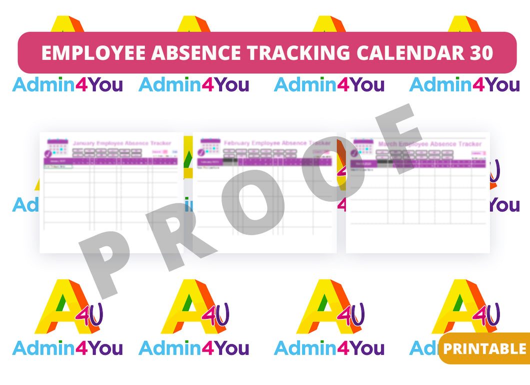 Employee Absence Tracker and Calendar - Track up to 30 Employees