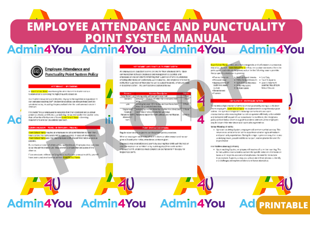 Employee Attendance and Punctuality Point System and Absence Tracker - Manual Version