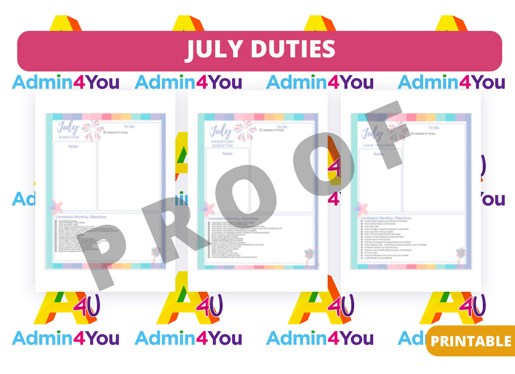 July Duties Checklists