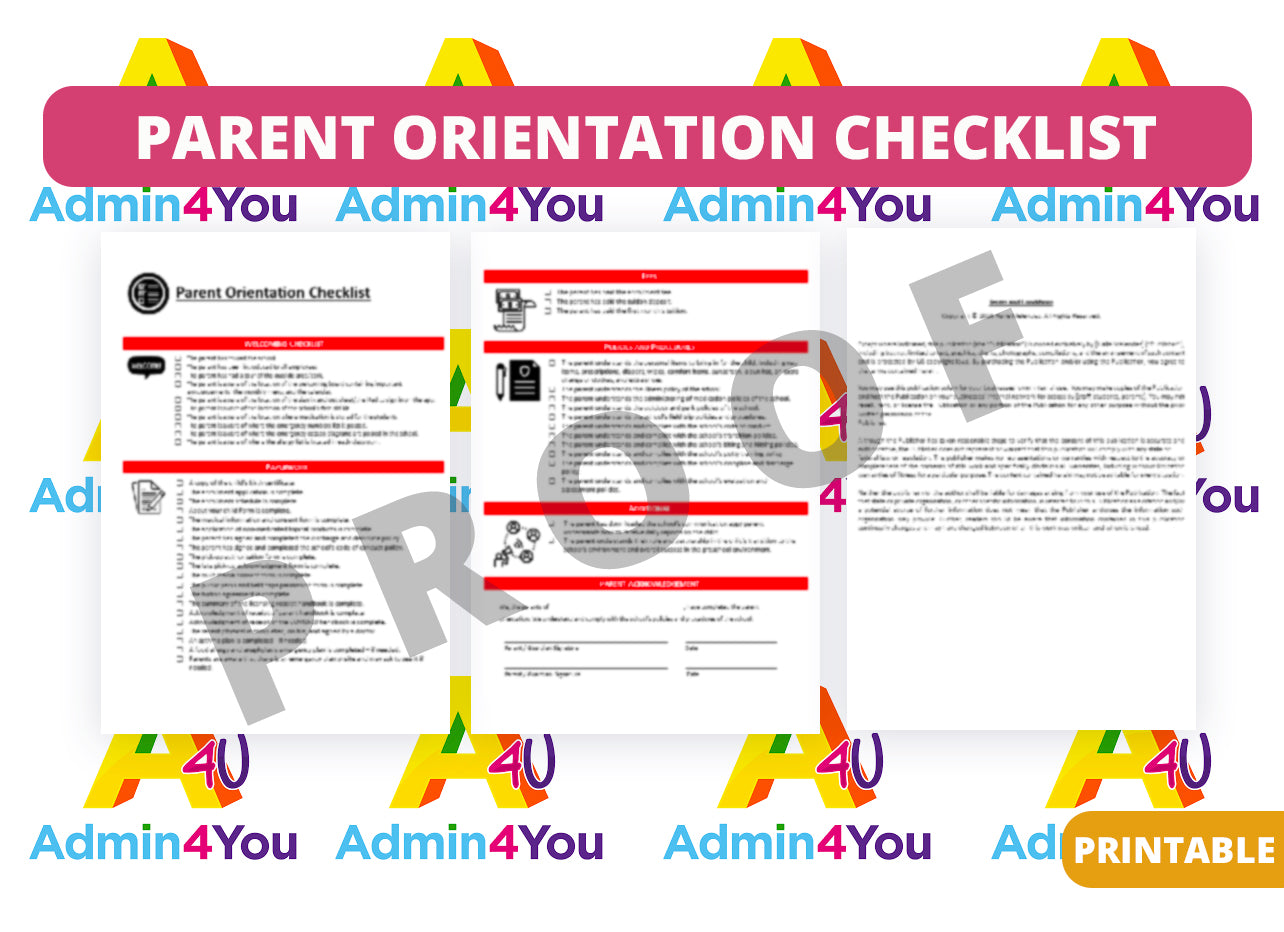 Parents Orientation Program Sample Parent Orientation Checklist – Admin For You