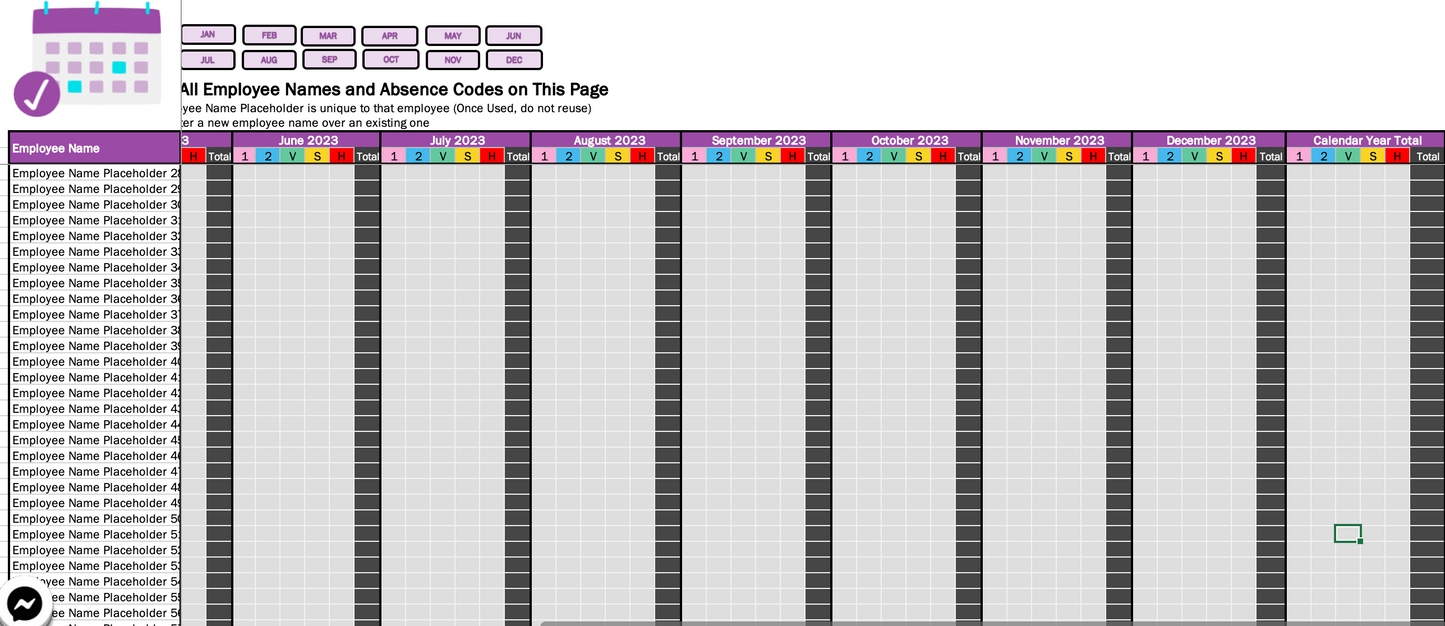 Employee Absence Tracker and Calendar - Track up to 50 Employees