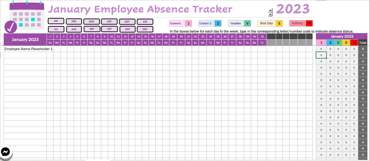 Fillable Absence Tracker Employee Absence Tracker and Calendar - Track up to 50 Employees ...