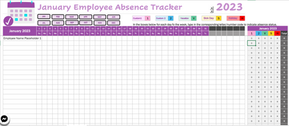 Employee Absence Tracker and Calendar - Track up to 50 Employees