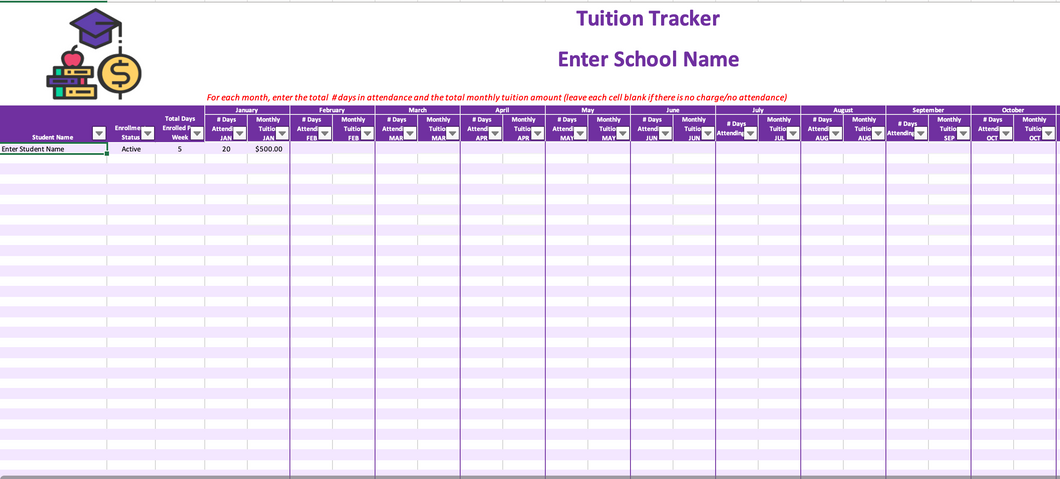 Childcare Tuition Tracker - Daily Rates