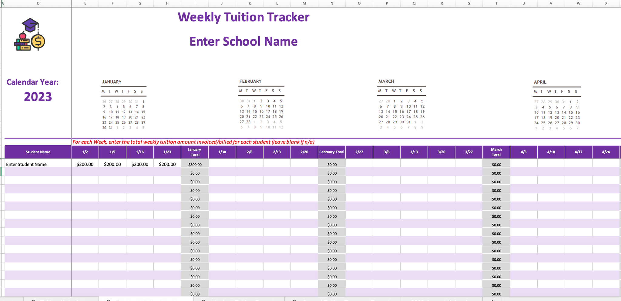 Childcare Tuition Tracker - Weekly Rates – Admin For You