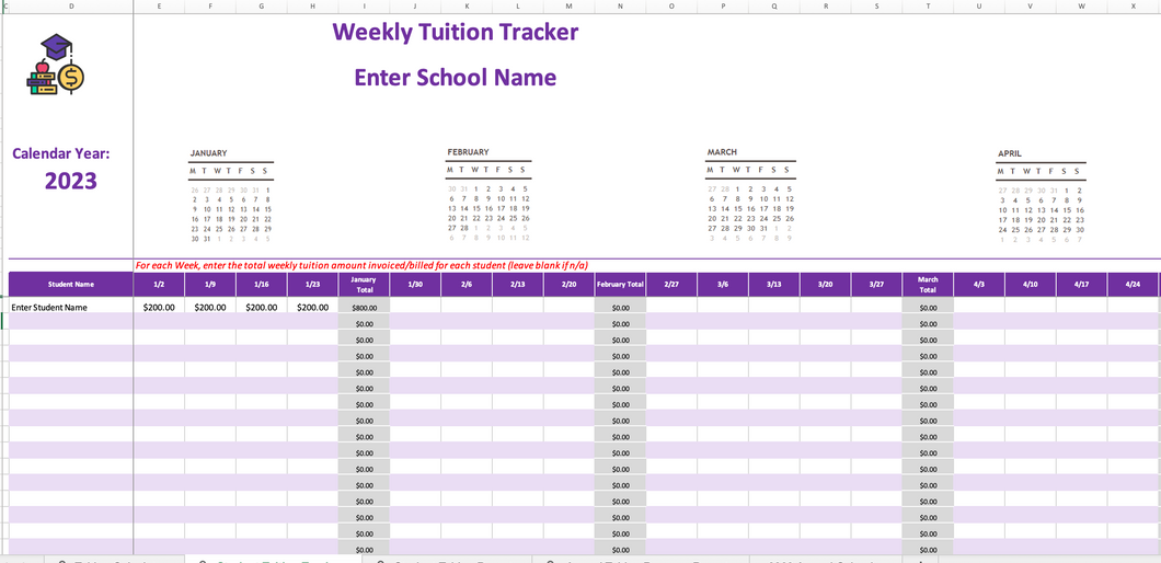 Childcare Tuition Tracker - Weekly Rates