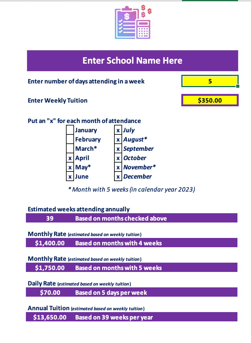 Childcare Tuition Tracker - Weekly Rates – Admin For You