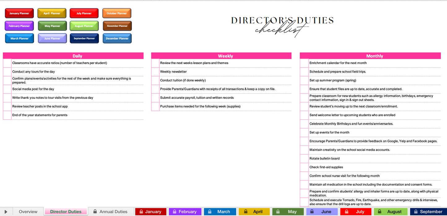 Director's Duties Tracker, Workbook and Planner 2025