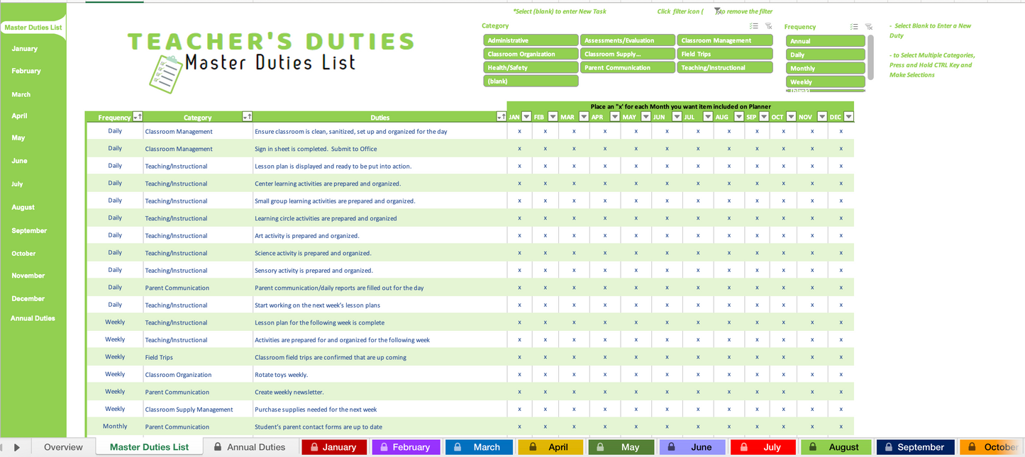 Teacher Duties Tracker, Workbook, and Planner