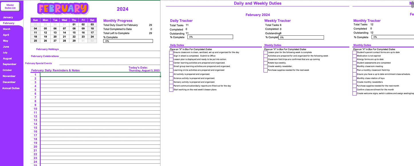 Teacher Duties Tracker, Workbook, and Planner