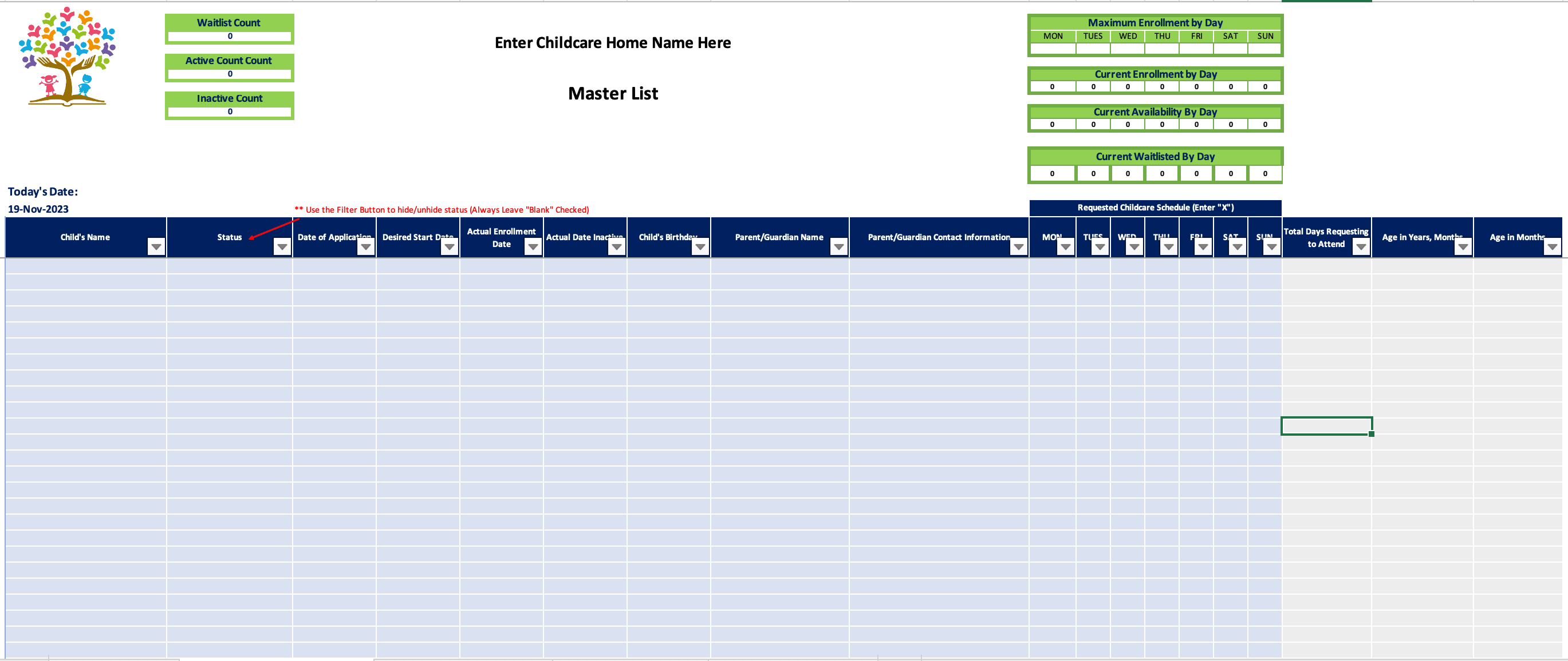 Waitlist Tracker Example Home Childcare Enrollment and Waitlist Tracker – Admin For You