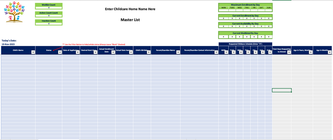 Home Childcare Enrollment and Waitlist Tracker
