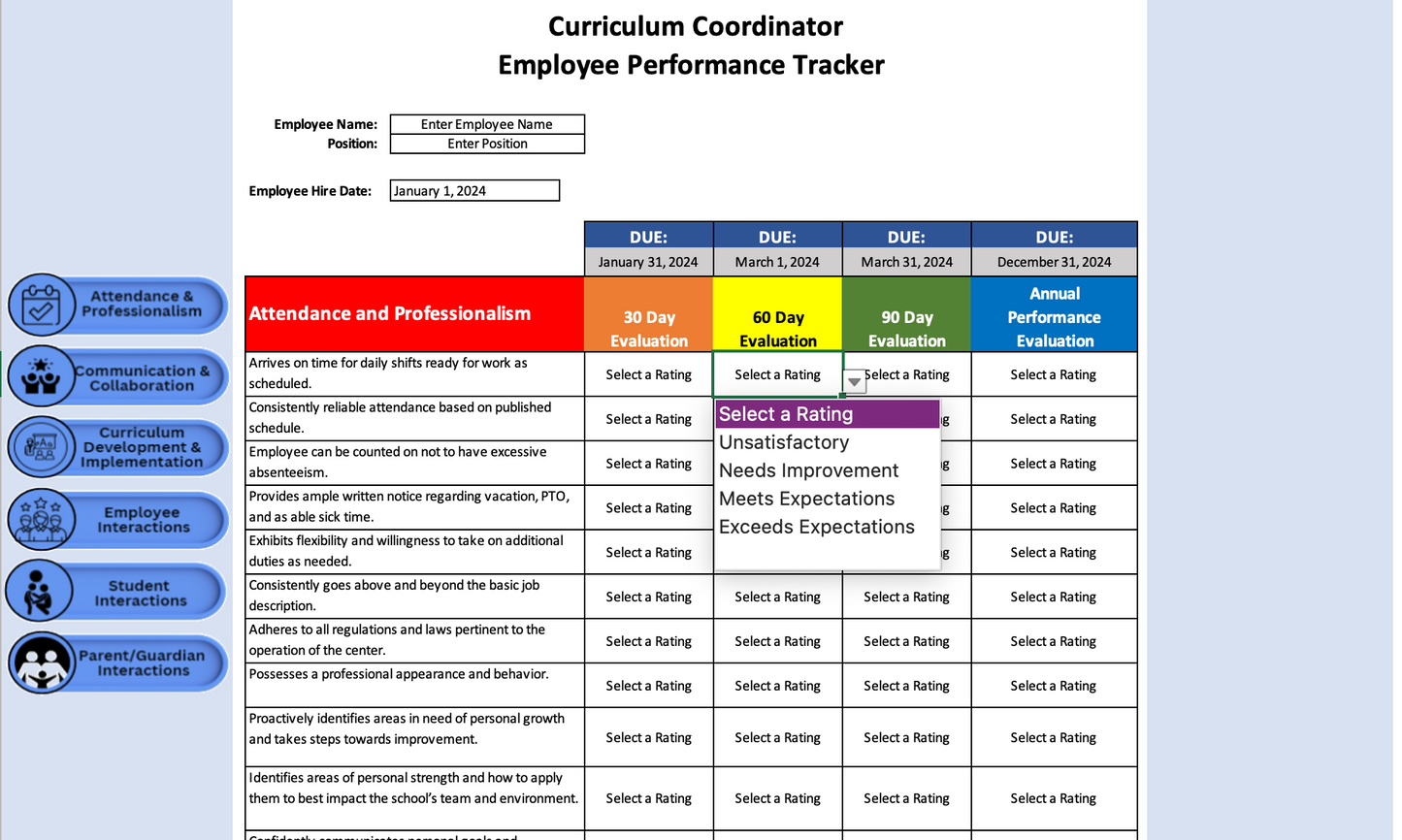 Curriculum Coordinator Performance Evaluation Tool