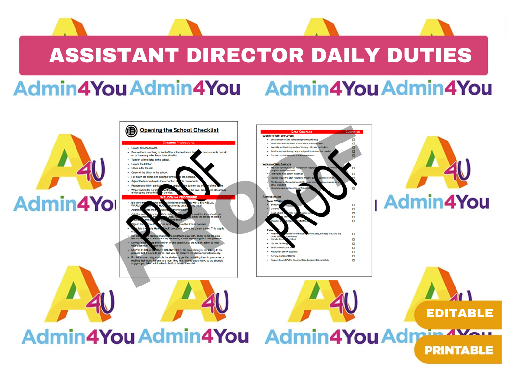 Assistant Checklists Assistant Director Daily Checklist – Admin For You