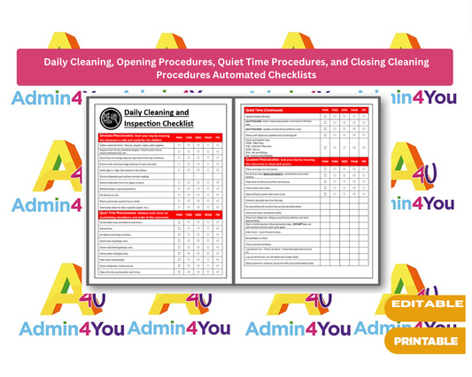 Daily Cleaning, Opening Procedures, Quiet Time Procedures, and Closing Cleaning Procedures Automated Checklists