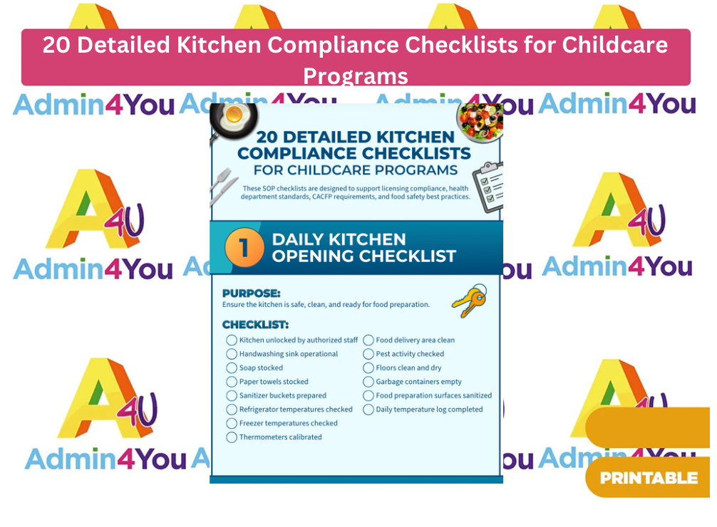 20 Detailed Kitchen Compliance Checklists for Childcare Programs