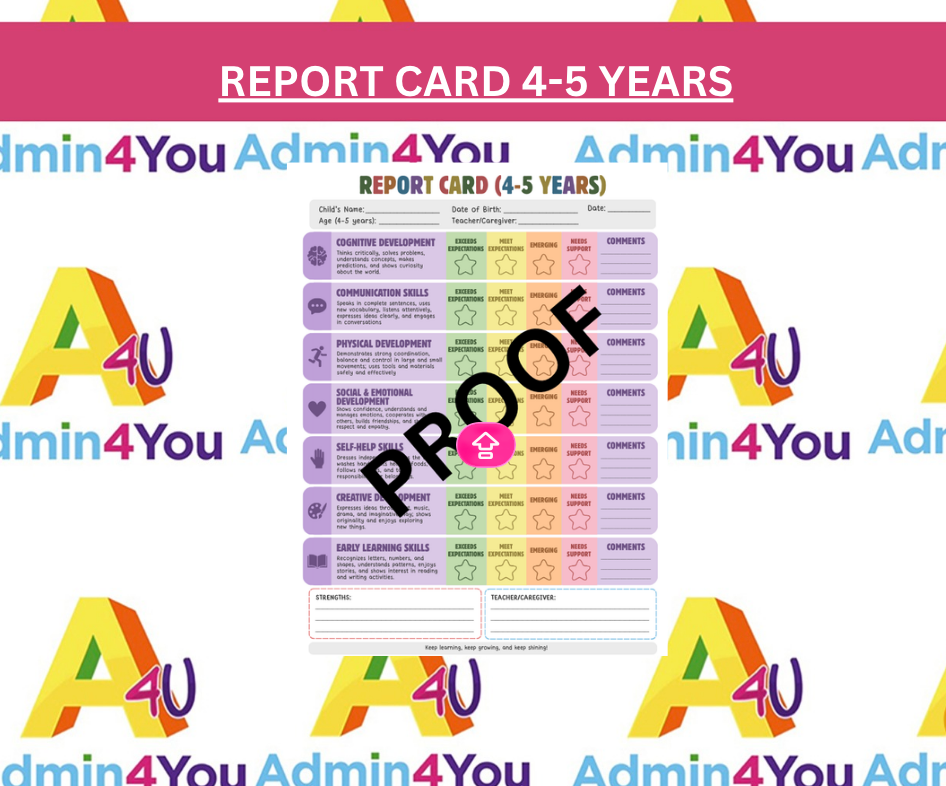 4–5 Year Preschool Report Card (Editable Canva Template)