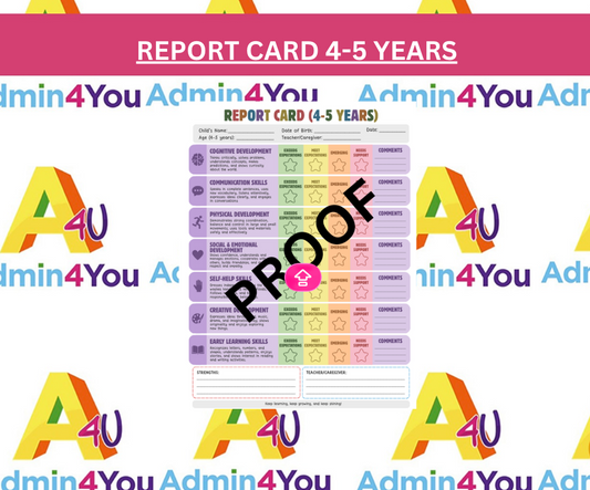 4–5 Year Preschool Report Card (Editable Canva Template)