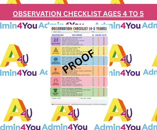 4–5 Year Preschool Observation Checklist (Editable Canva Template)