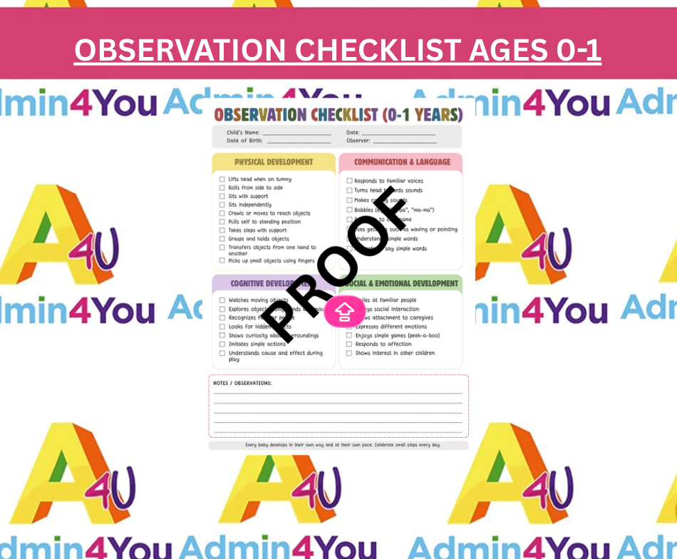 0–1 Years Observation Checklist (Editable Canva)