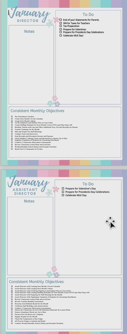 January Duties Checklists