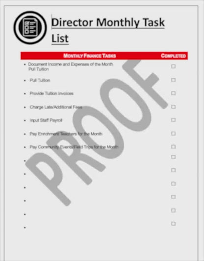 Director Duties Monthly Checklist