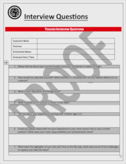 Interview Questions for Assistant Teacher and Lead Teacher Position