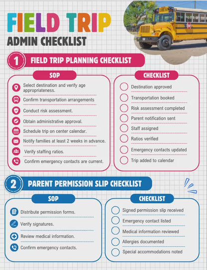 20 Field Trip Admin Checklists
