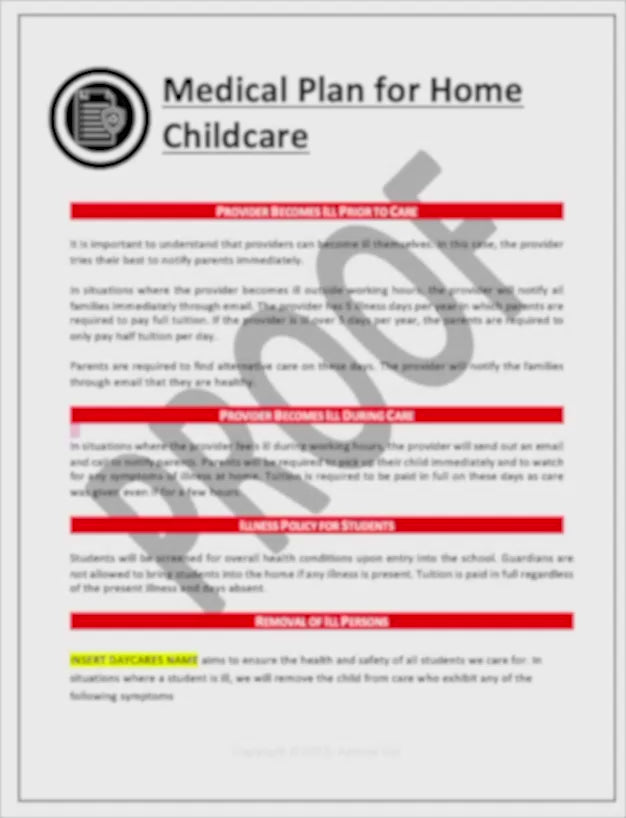 Home Childcare Medical and Illness Emergency Situations Template
