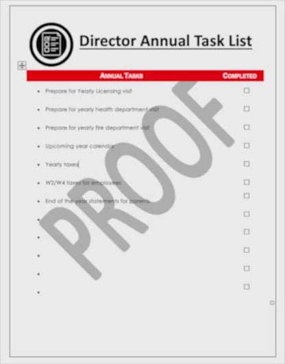 Director Duties Yearly Checklist